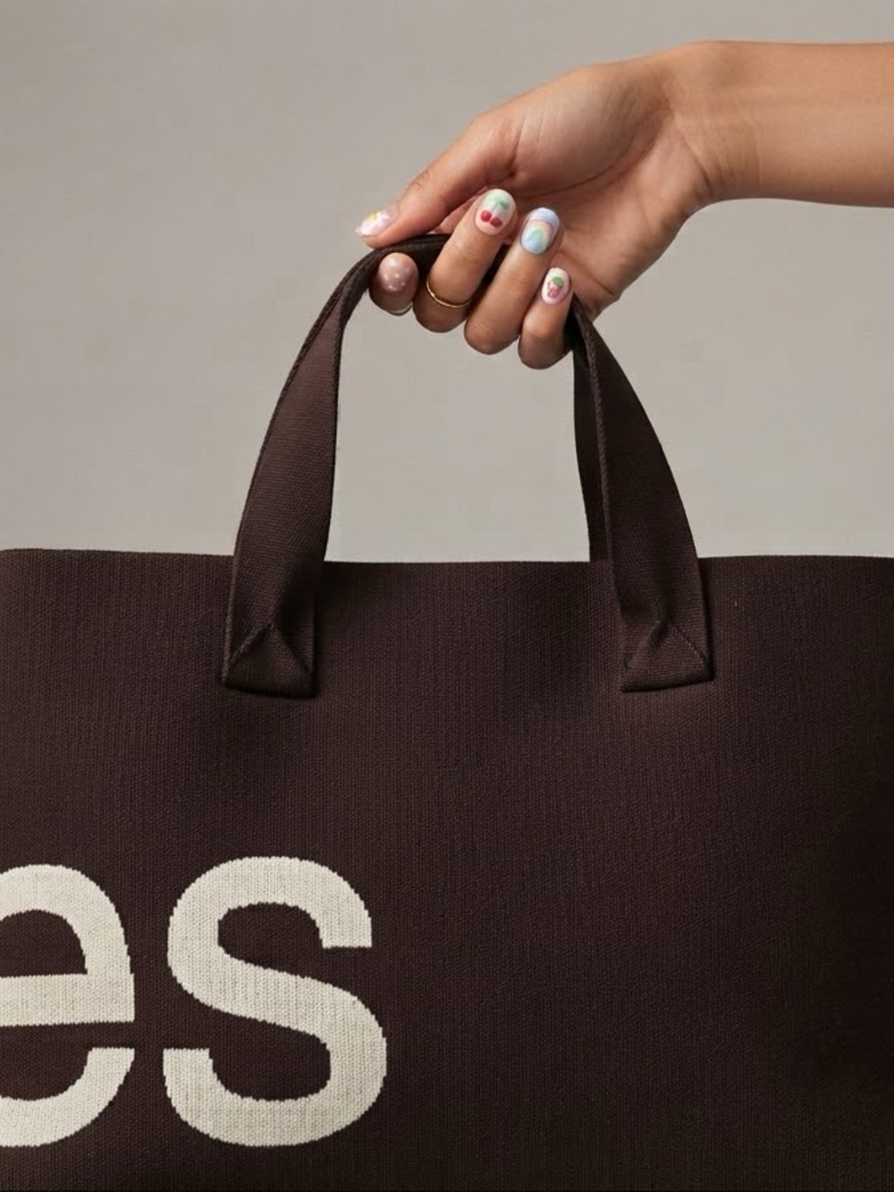 Stylish Chocolate Brown Tote Bag with Contrast Lettering